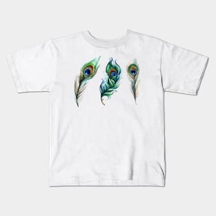 Peacock Feather Hand Drawn Kids T-Shirt